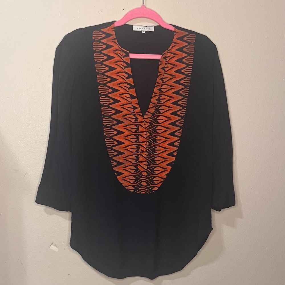 SANDRO Printed Silk Blouse Size M - Picture 4 of 7